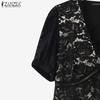 ZANZEA Women Summer V-Neck Casual Short Sleeve Patchwork Lace Dress