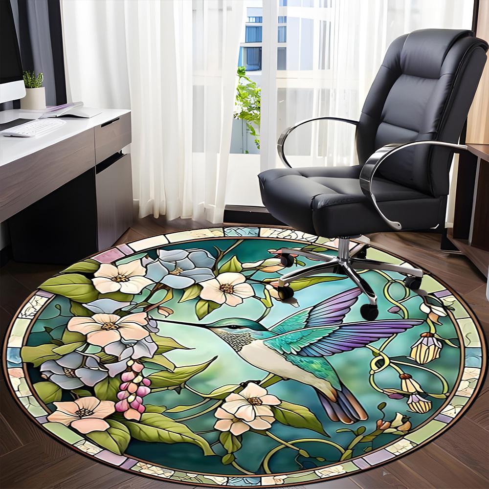 1pc Hummingbird Flowers Office Round Rug, Carpet for Office, Gaming, Lightweight Round Floor Mat yy260205019