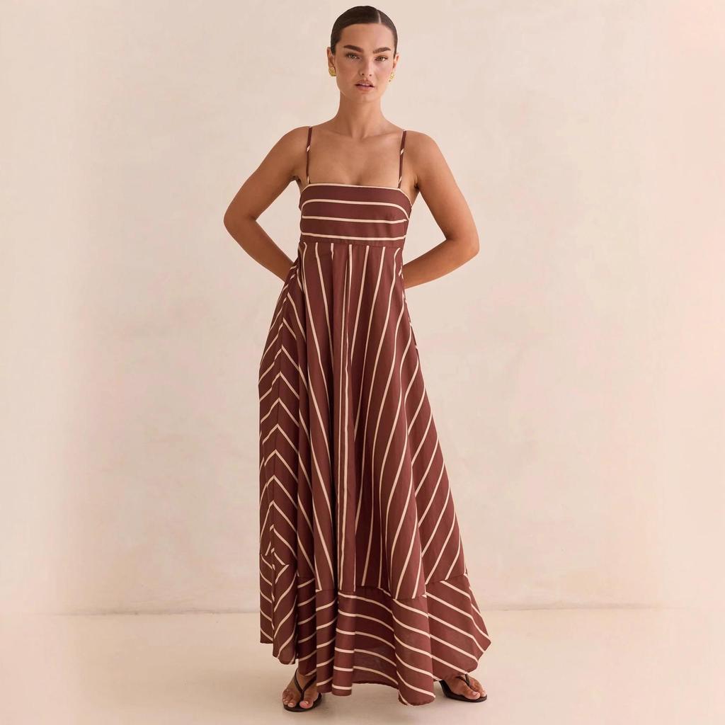 Striped Sleeveless Backless Camisole Dress - Fresh & Casual, Wide Hem (2026).