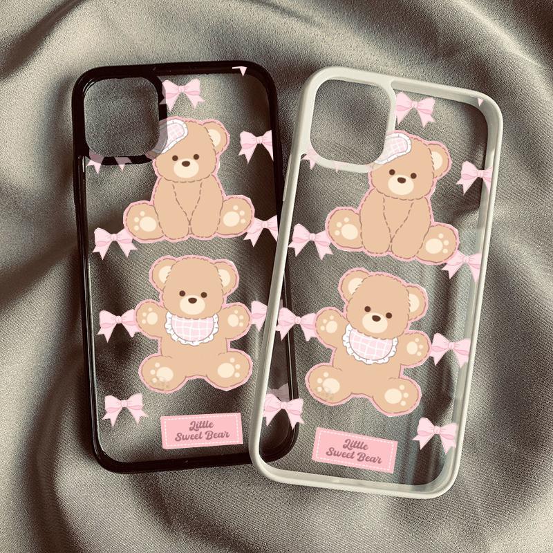 Schöne rosa Schleife Kleiner süßer Bär Handyhülle Für iPhone 16 Pro Max 15 14 13 12 Mini 11 XR XS X 7 Plus Stoßfest Klar Hartschalen-Cover