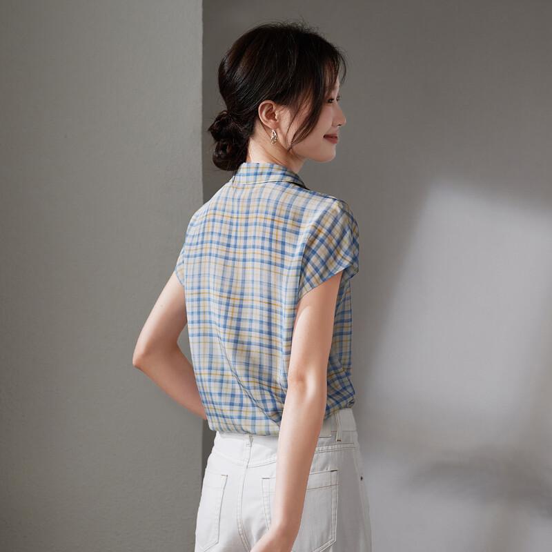 SOFSIL Women's Retro Plaid Silk Blouse