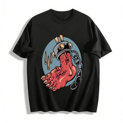 Dark Style Breaking Chains Monster Claw Print Street Casual T-Shirt Pure Cotton T-shirt