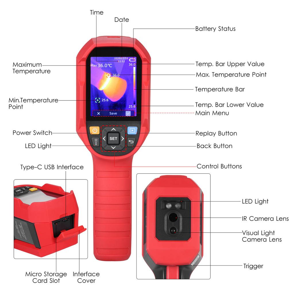 Professional Thermal Imager High Accuracy Portable Handheld IR Infrared Thermal Imaging Camera 2.8 TFT LCD Display 4