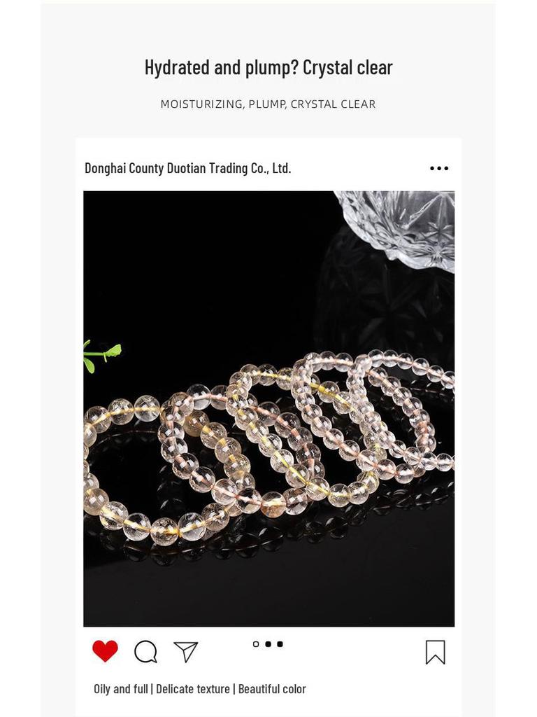 Natural Golden Rutilated Quartz Round Bead Bracelet - DIY Rutilated Quartz Beaded Jewelry