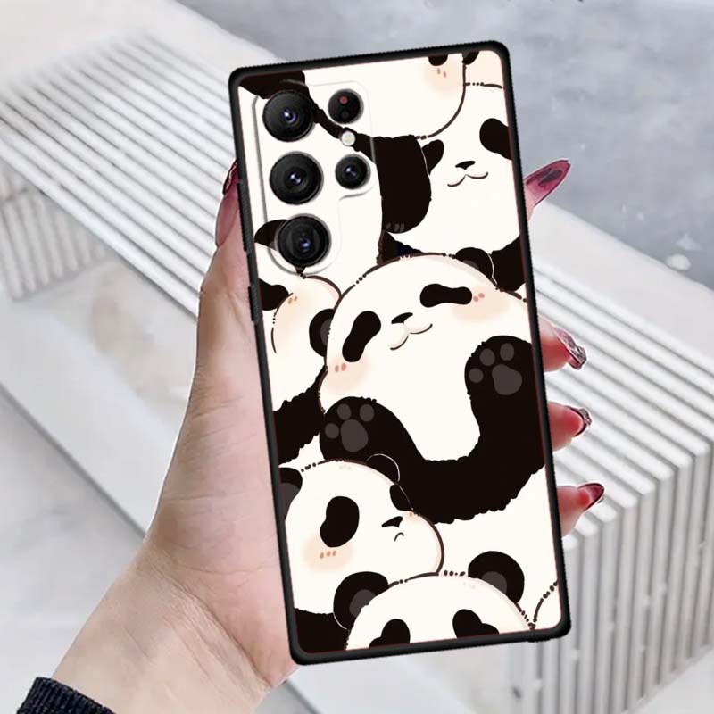 Cartoon Animals Cute Phone Case For Samsung Galaxy S26 S25 S24 S23 S22 S21 S20 Ultra Plus FE 5G Black Soft TPU