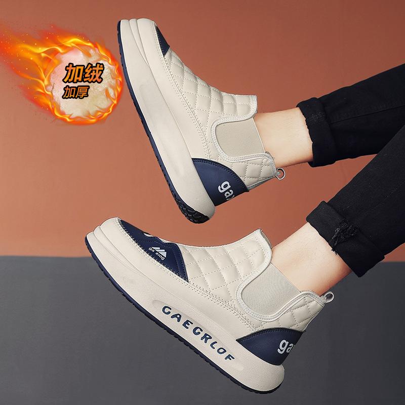 Winter high-top leather-covered cotton shoes, young and young velvet thickened snow boots, fashionable original style casual warm shoes