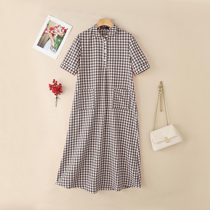 

ZANZEA Women Turn Down Collar Short Sleeve Casual Plaid Print Dress 5XL