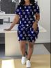 Striped code European and American women's clothing checkered printing T-shirt shorts set sports suit
