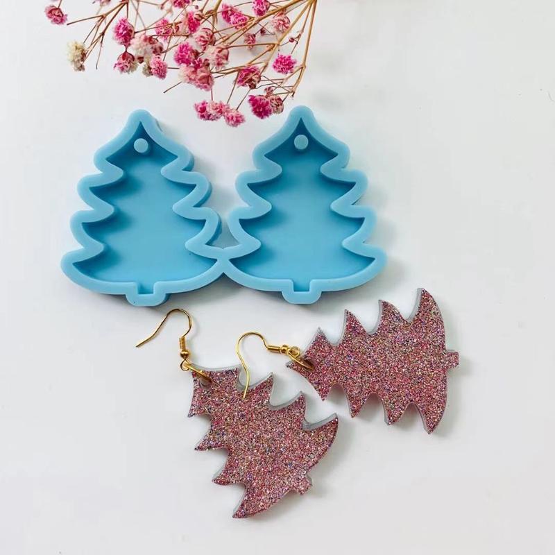 Eardrops Ear Stud Dangles Casting Mold UV Crystal Resin Epoxy Mold DIY Cute Christmas Pine Tree Earrings Silicone Mold