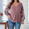 Women’s Long Sleeve Tops V Neck T Shirts Color Block Knit Casual Tops Basic Shirts