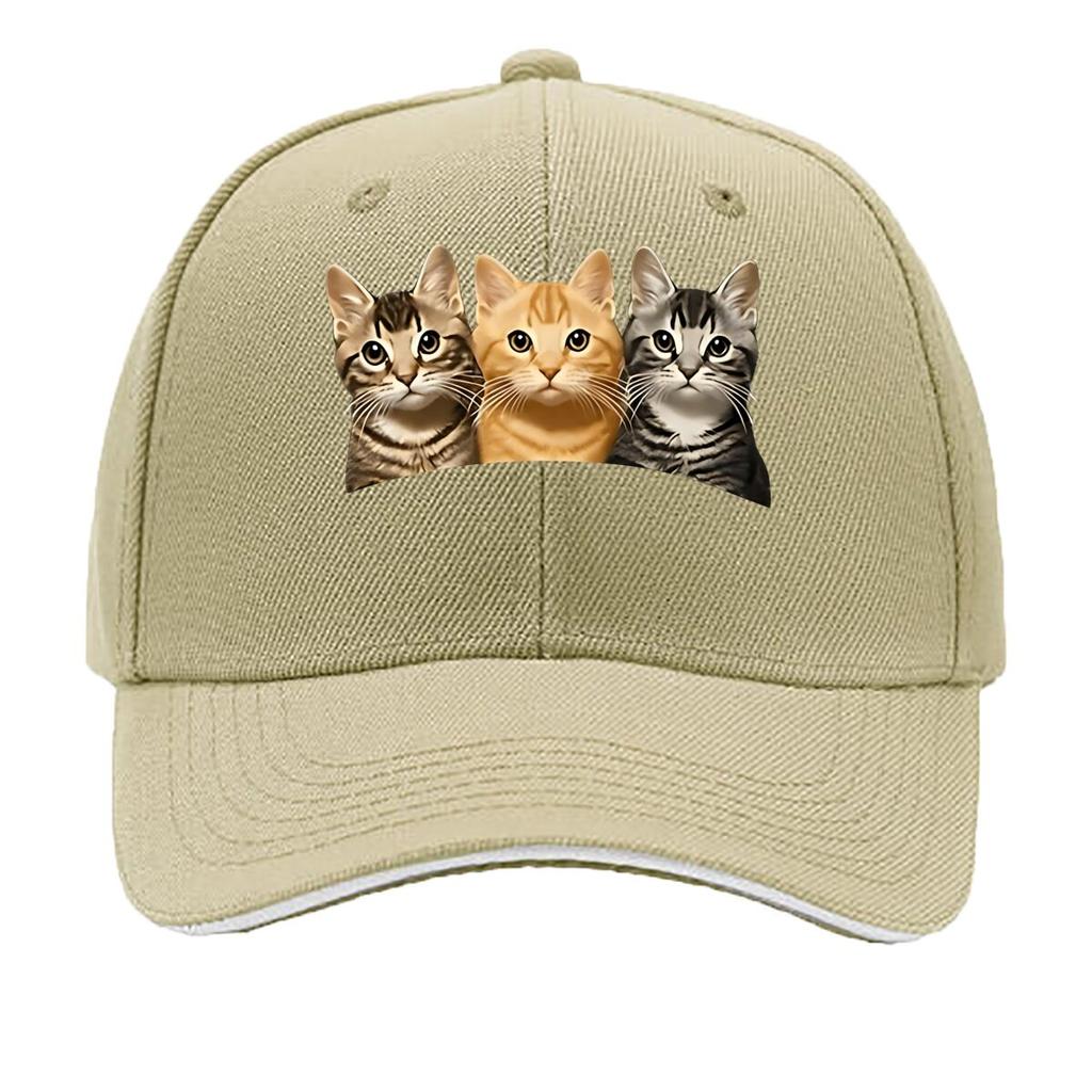 Fun ThreeCat Print Baseball Cap Outdoor Unisexs Casual Sports Bucket Hat Adjustable Vintage Baseball Sandwich Baseball Cap