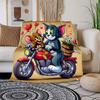 "Tom & Jerry Love Ride Motorcycle Wall Art Print"Blanket Flannel Throw Blanket for Sofa, Bed, Travel, Camping, Office