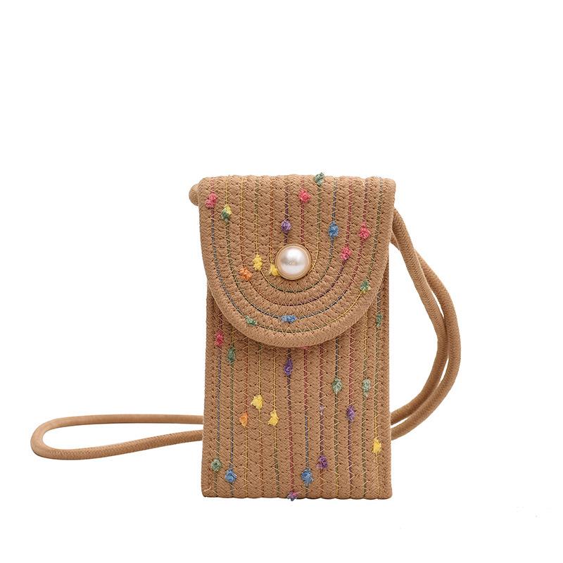 Colorful Woven Crossbody Straw Bag: Cute Cotton Rope Design, Perfect for Cell Phones - A Stylish Single Shoulder Bag for Women
