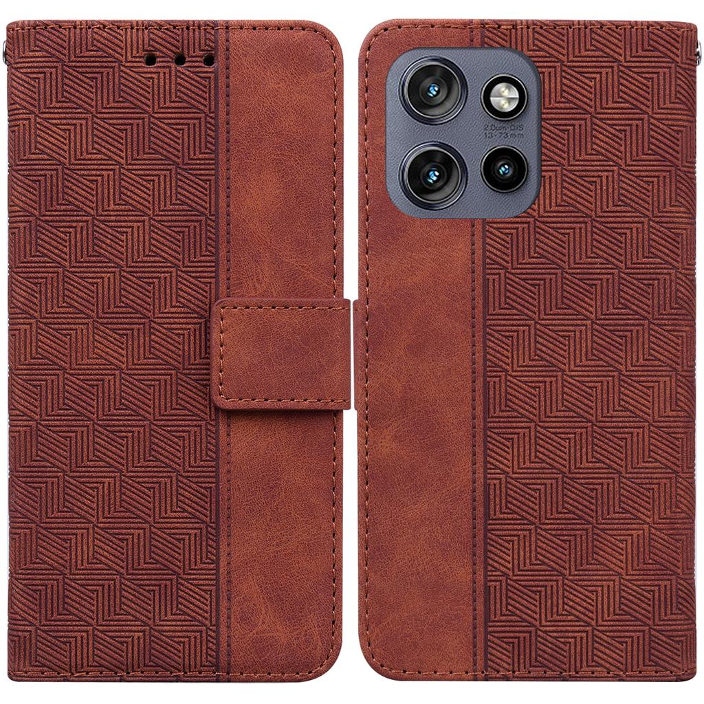 For Motorola Edge 50 Neo 5G/Moto S50 5G/Thinkphone 25 5G Case Geometry Pattern Leather Wallet Phone Cover with Wrist Strap