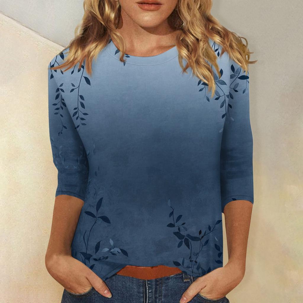 3/4 Sleeve Tops For Women T-Shirt Casual  Print Tops T Shirt Round Neck Pullover Blouse