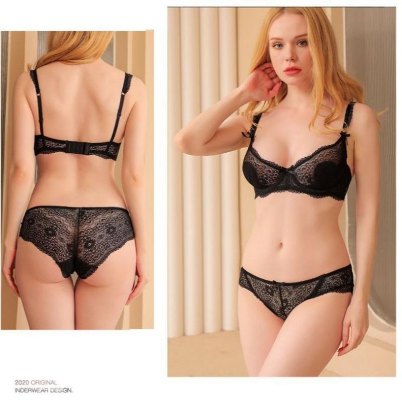 Europäisches und Amerikanisches Stil Dessous-Set mit Sexy Spitze Durchsichtiger Slip und Ein Push-up-BH zur Betonung Großer Brüste