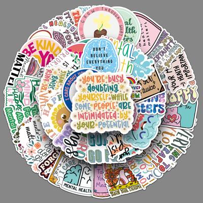 50 Doodles sulla Salute Mentale Prevenzione Personalizzata della Depressione Slogan in Inglese Custodia Decorativa per Telefono Cellulare Adesivi per Valigia