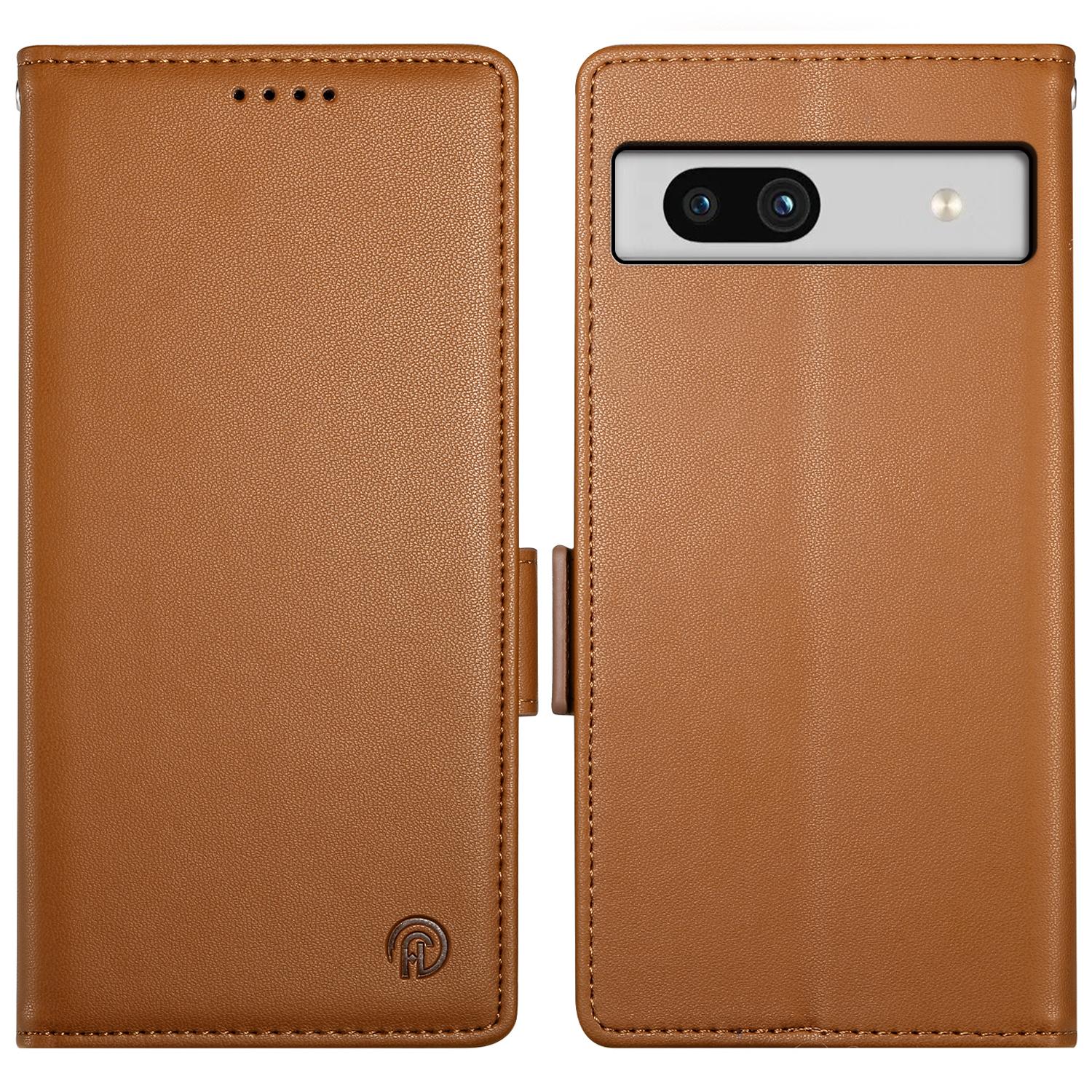 

DF-010 For Google Pixel 7a Case Dual Magnetic Clasps PU Leather Flip Phone Cover Brown