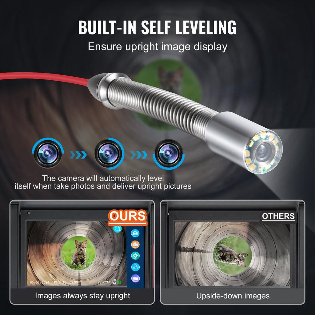 Sewer Camera 165 ft/50m Self-Leveling Drain Camera with 10.1" Touchscreen