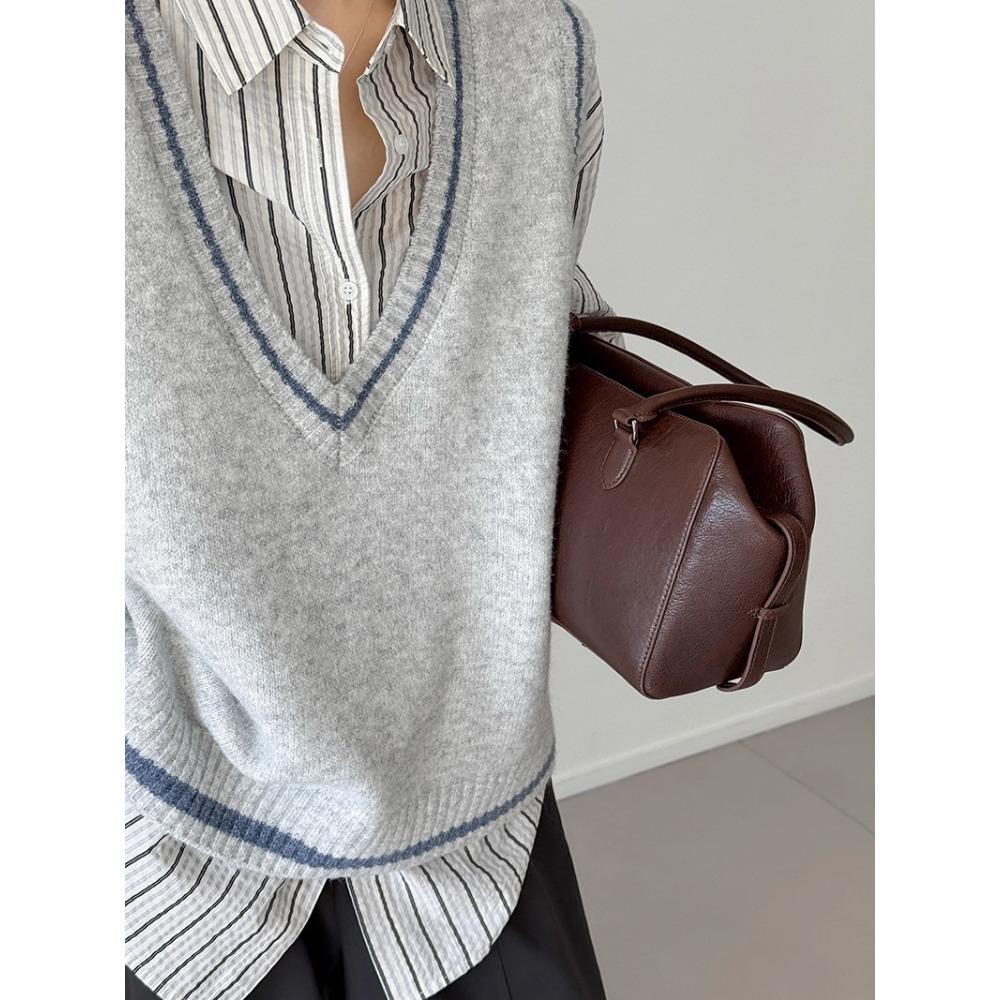 DIMANAF 2025 Plus Size Sweaters Vest Autumn Women Solid V-Neck Sweaters Knitting Loose Grey Beige Sweater