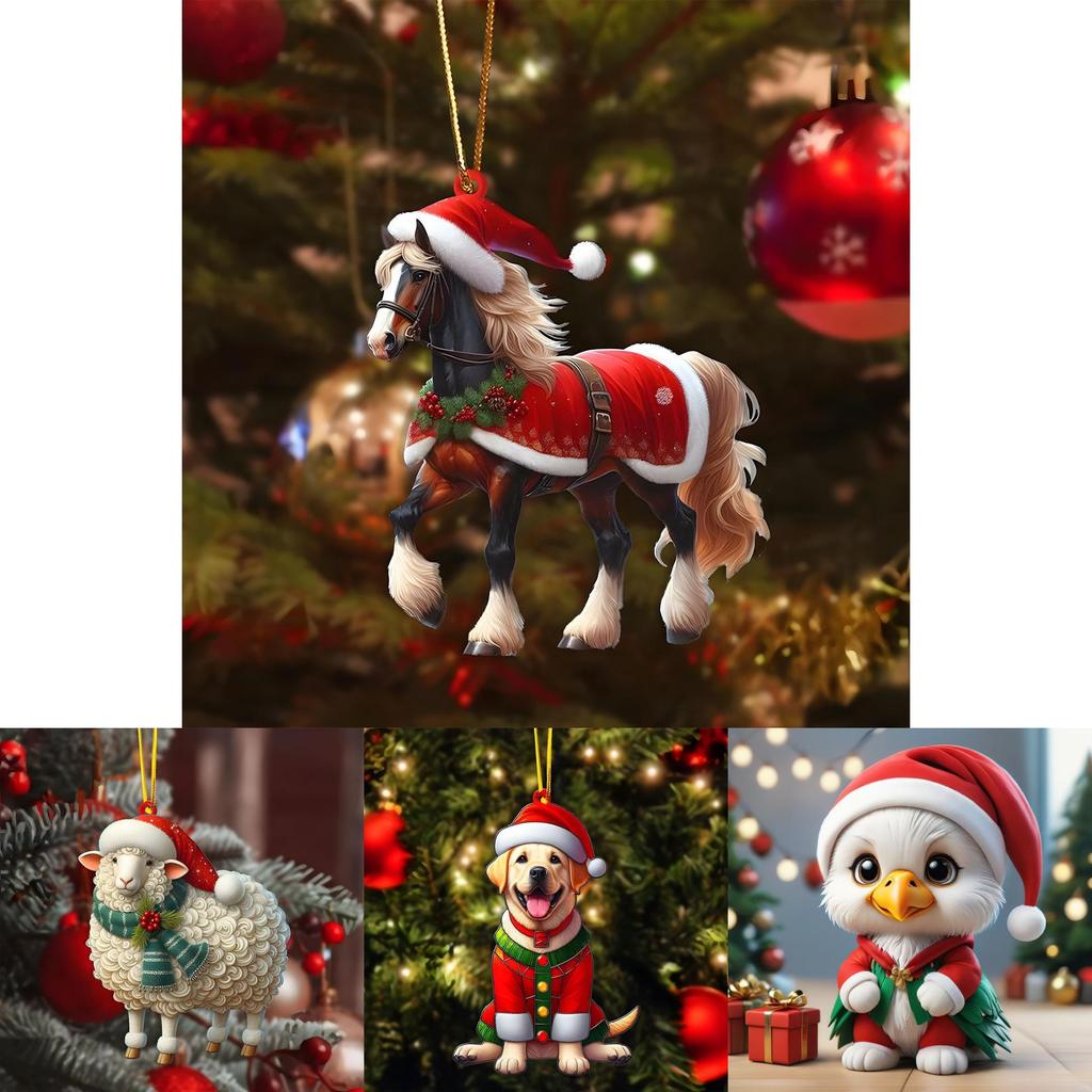 Christmas Themed Acrylic Pendant With Sheep Dog Chicken Horse And Dog Patterns For Christmas Party Decor