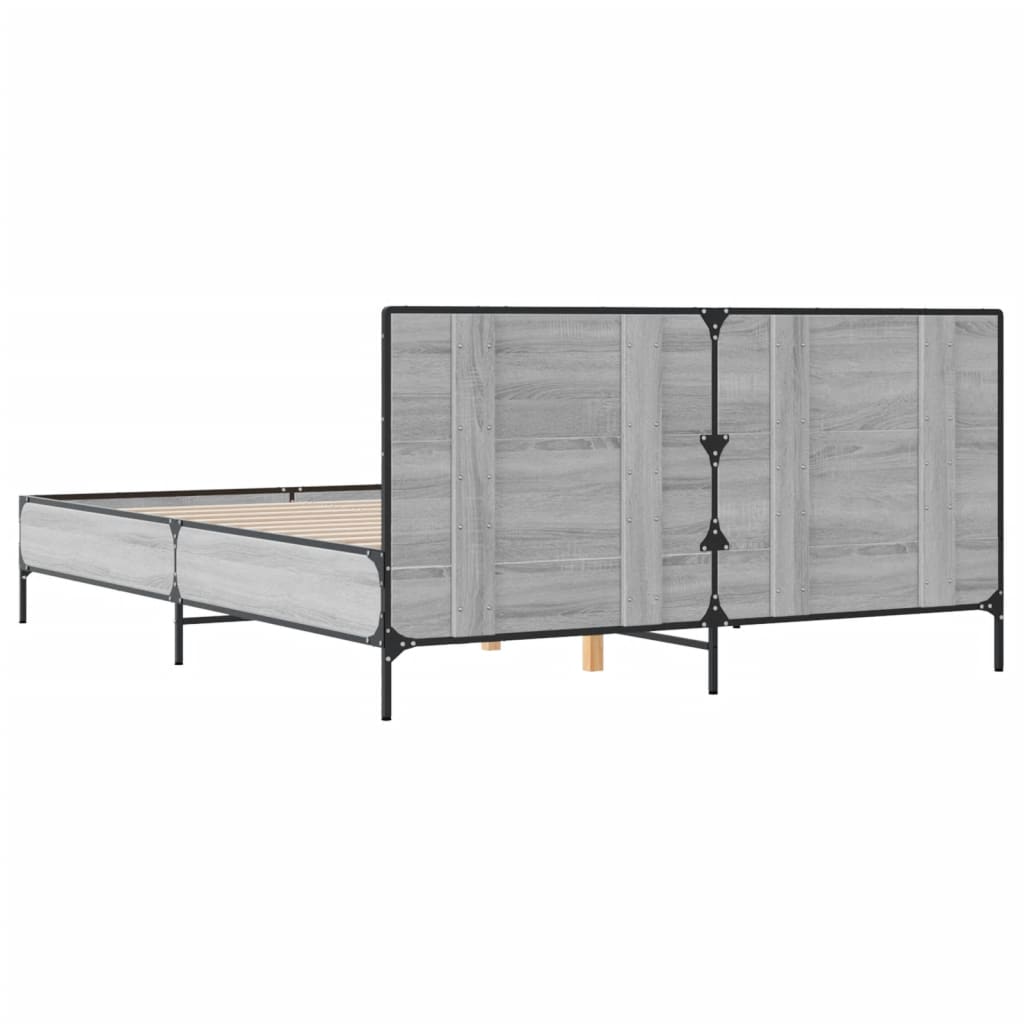 Bed Frame Grey Sonoma 160 x 200 cm Particleboard and Metal