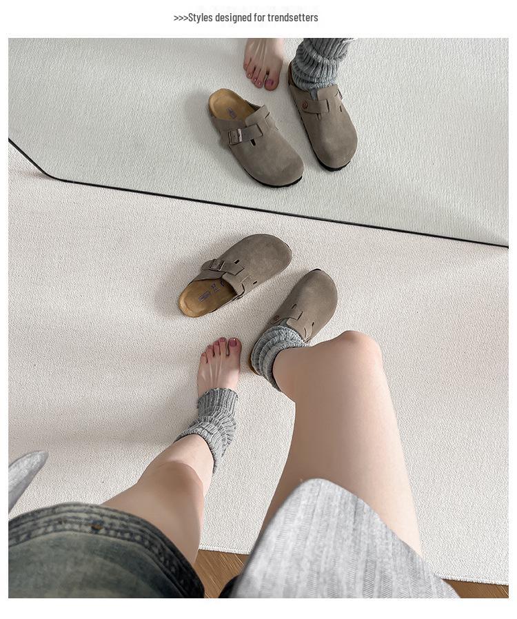 BK Čisté Originálne Kožené Unisex Drevené Šľapky s Hrúbkou Korkovou Podrážkou, Ležérne Papuče s Otvorenou Špičkou