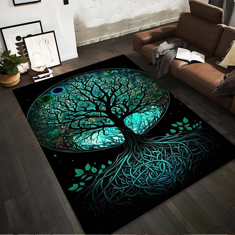 "Tree of Life Pattern Carpet with Glowing Roots and Starry Sky Design" Suitable for use as an anti-slip for living room bedroom sofas