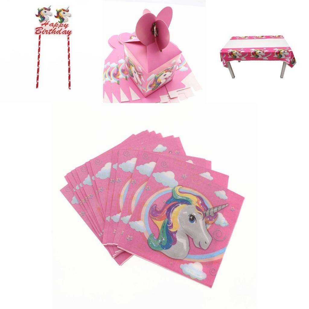 Magical Unicorn Kids Birthday Party Supplies Featuring Colorful Plates Cups And Banners