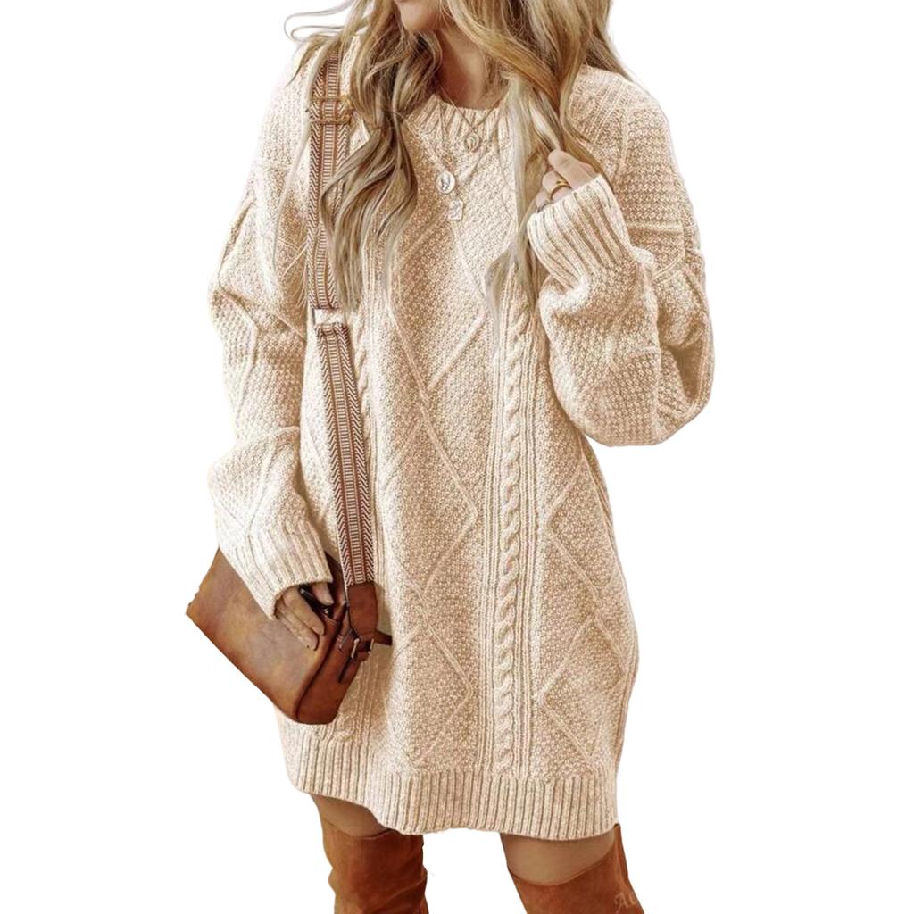 Women's Fashion Loose Cable Knit Long Sleeve Pullover Sweater Dress
