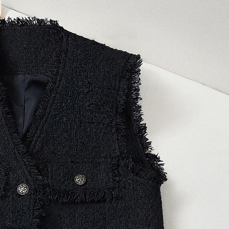 Sibaishai Women's Chic V-Neck Contrast Button Vest