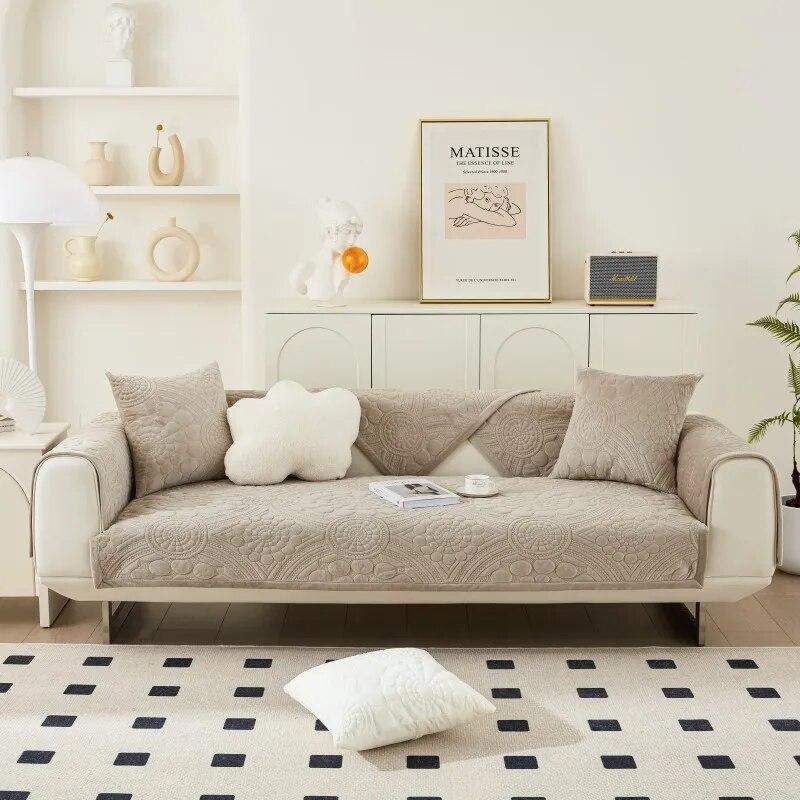 Fall/winter New Sofa Cushion Plush Embroidery Warm Cushion Modern Simple Non-slip Sofa Cushion Cover Cloth Pillow Backrest