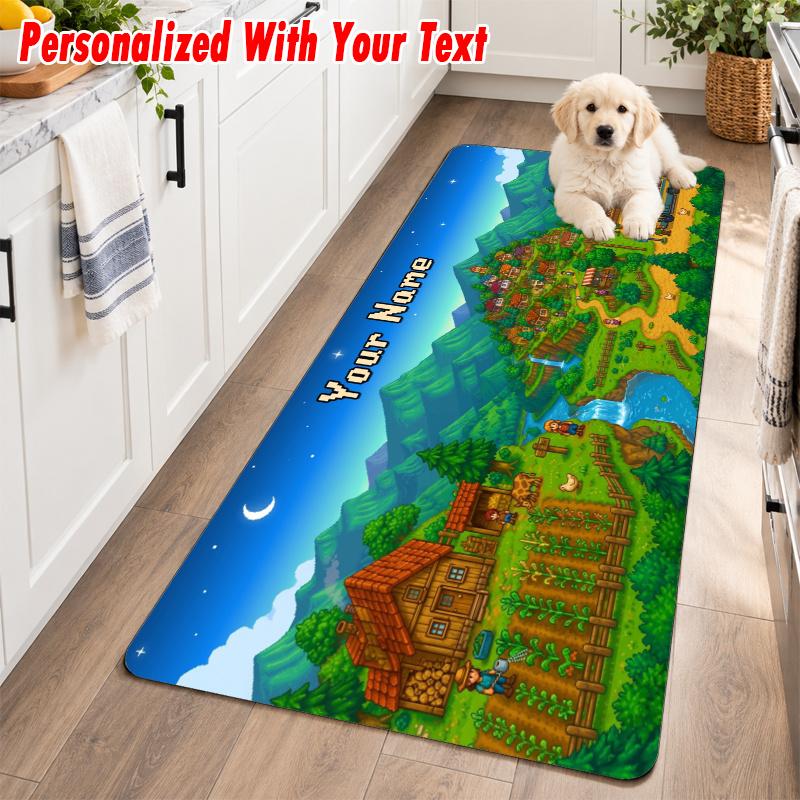Stardew Valley Custom Text Flannel Floor Rug Soft Kitchen Mat Personalized Non Slip Carpet