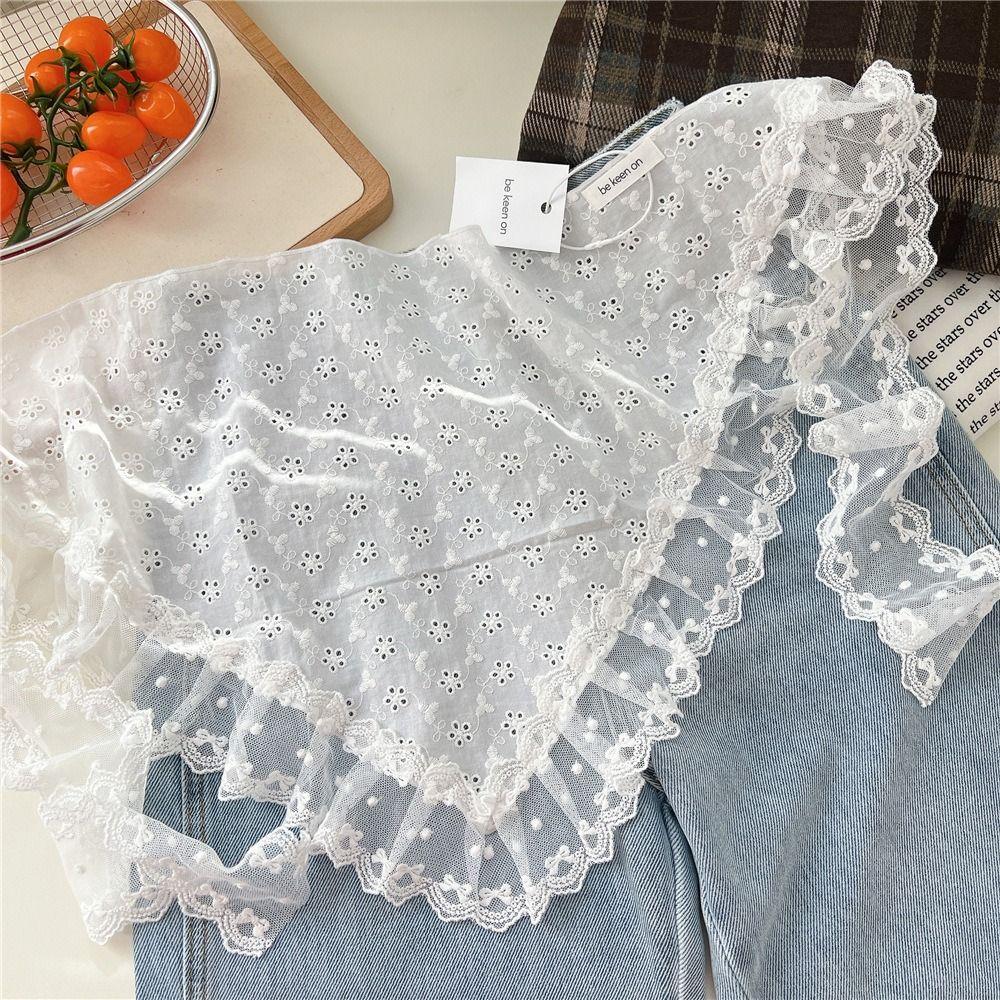 Embroidered Flower Lace Flower Hair Scarf Y2K Streetwear Chic Lace Mini Skirt Bohemian Casual Hollow Out Skirt Jeans Decoration