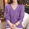 Women's Plus-Size Dopamine V-Neck Sweater Loose Collarbone-Showing High-Grade Hollow-Out Knit Top for Autumn & Summer