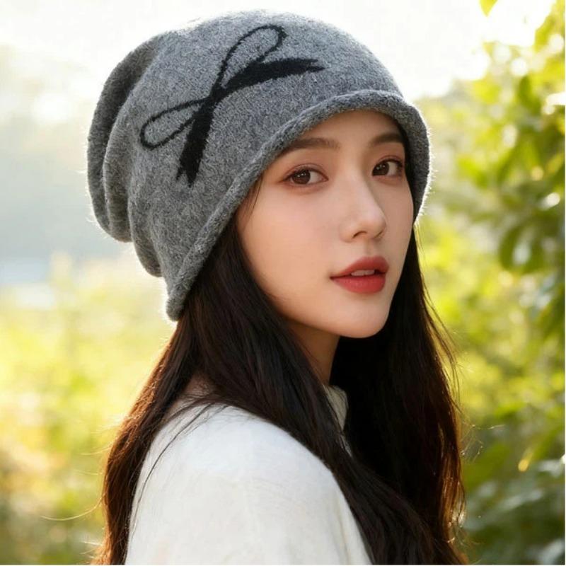 Women S Knitted Beanie Hat With Bow For Autumn Winter Warmth Cover Face