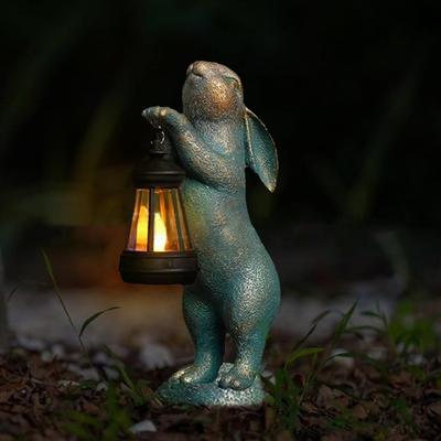 Zahradní figurka králíka se solární lucernou Vnitřní Venkovní Pryskyřice Socha zajíčka Socha Patio Dvůr Trávník Zvířátko Velikonoční dekorace Ornament