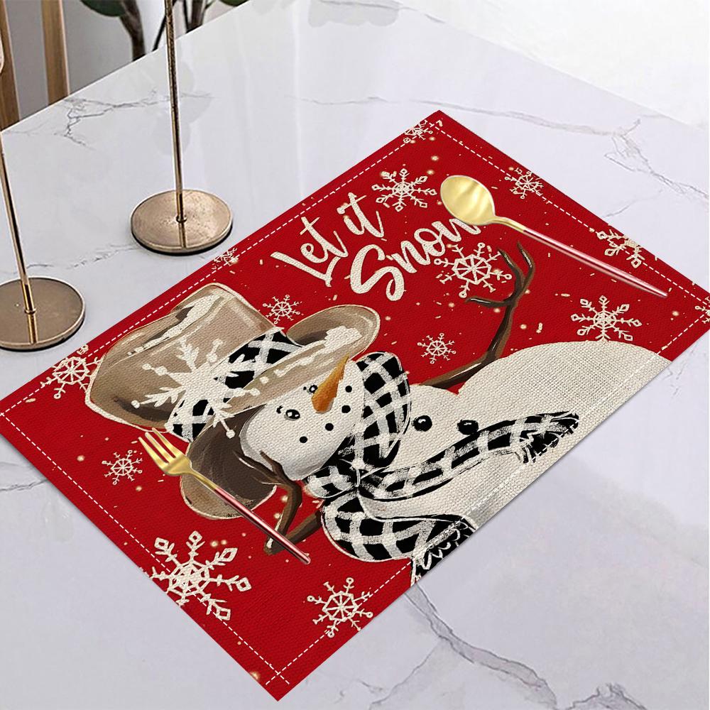 4/6/8PCS Christmas Tree Placemats Linen Non Slip Table Mats Rectangular Non Slip Dining Table for Kitchen Home Decor Essentials