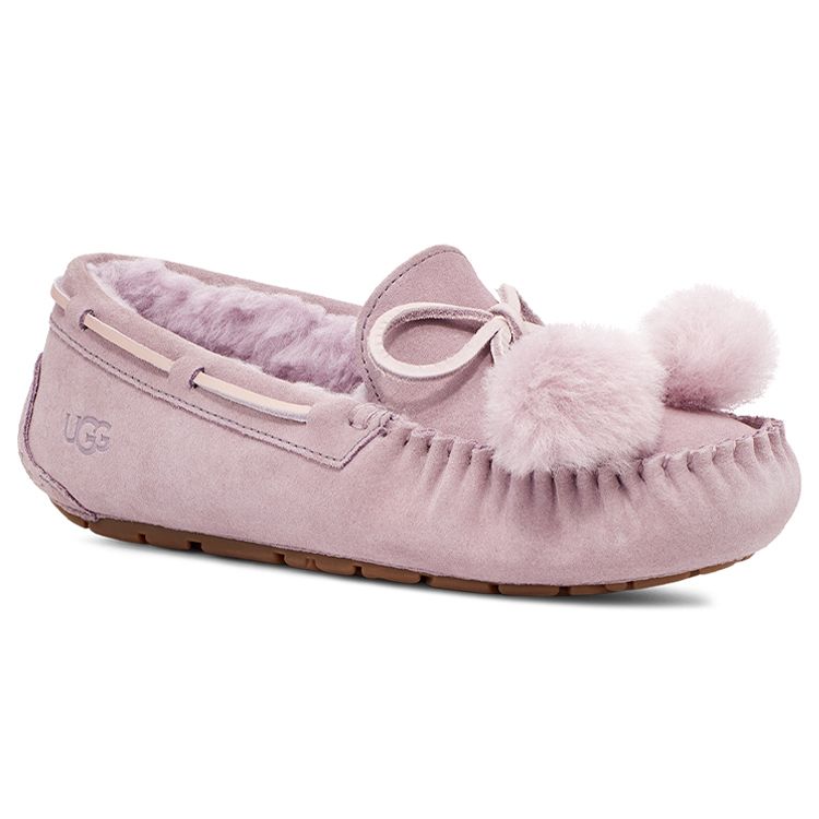 UGG Dakota Bow Pom Fleece Lined Warm Slip-On Shoes Low-Top Casual Sneakers Women Sneakers Pink Purple 1124030-SHAD