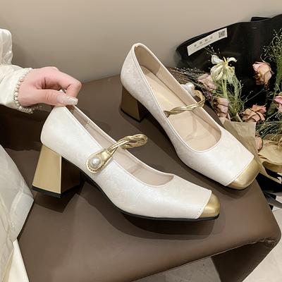 Summer New Sweet Buckle Women's High Heels Square Toe Luxury Brand Ladies Elegant Student Latin Dance Casual Sandals for Women