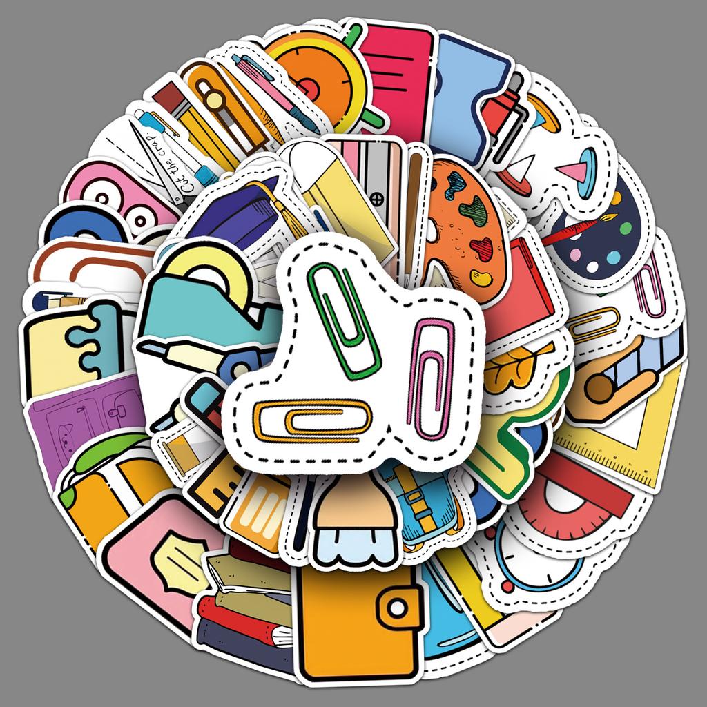 50 Pieces of Fashionable Ins Style Stationery Set Personality DIY Trendy Cartoon Luggage Scooter Car Decoration Stickers