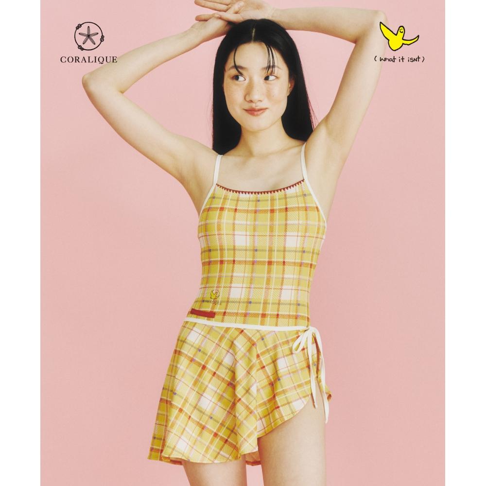 

WHATITISNT CW Angel Check Wrap Set One Piece Swimsuit Yellow