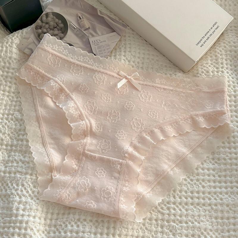 Ladies Spring and Autumn Simple Lace Pure Cotton Antibacterial Crotch Waist No Trace Briefs