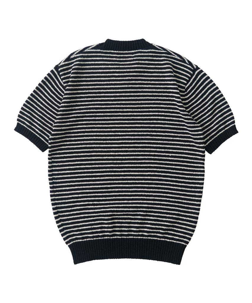 ANALOG MOOD Marine Stripe Round Short Sleeve Knit (Black)