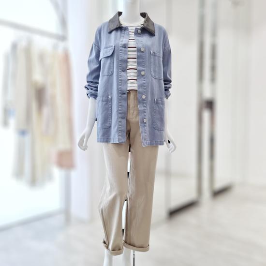 Leather Collar Denim Jacket YJ5MM412