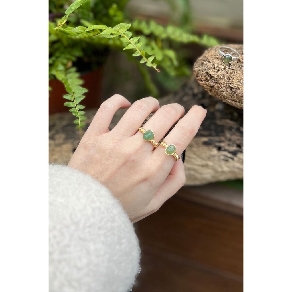 Green Agate Natural Stone Adjustable Handmade Ring I Gold Plated I Minimalist