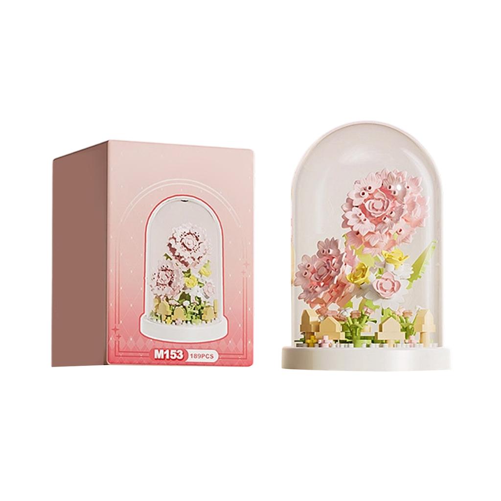 DIY Building Blocks Flower Model Kit with Dome Cover Educational Puzzle Toy for Children and Adults Creative Assembly Decorative Display