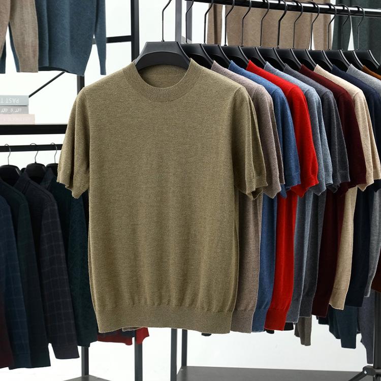 Men's 100% Wool Round Neck Sweater - Solid Color, Long Sleeve, High-End Casual Base Layer for Autumn/Winter