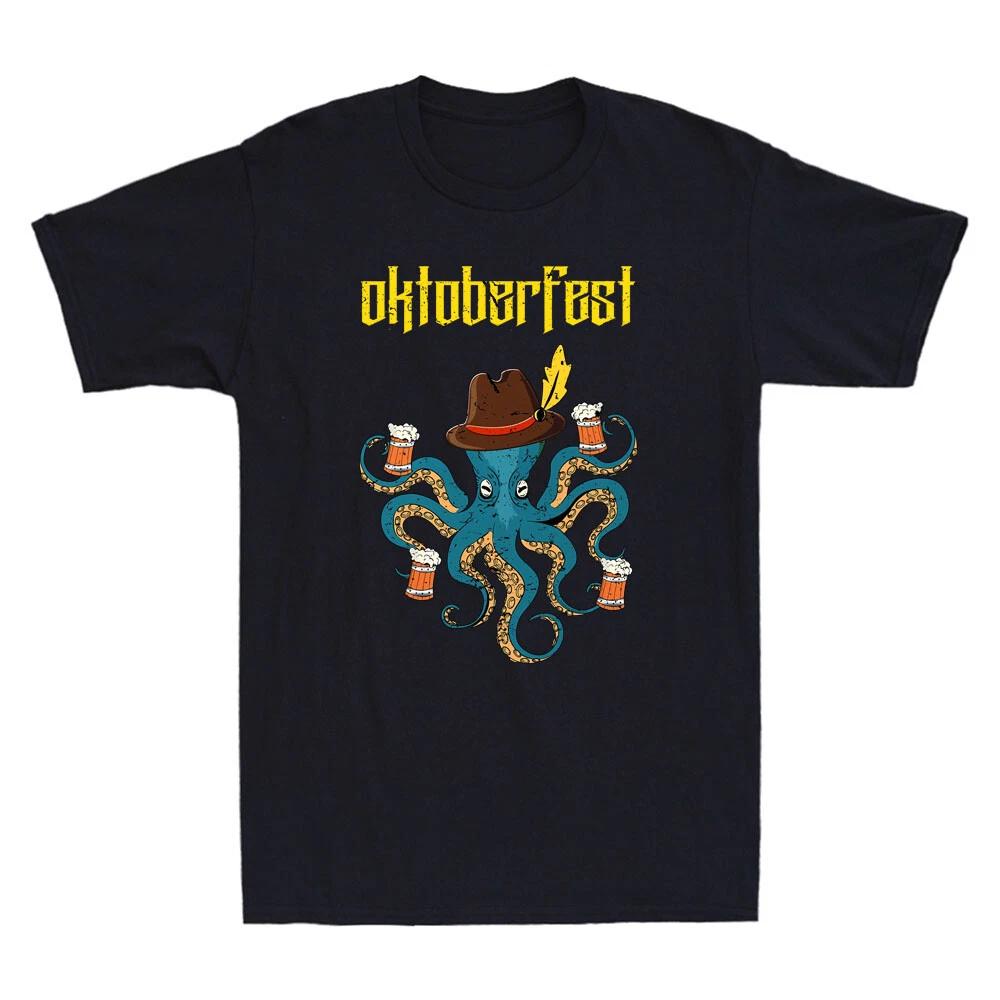 Oktoberfest Shirt Funny Octopus with Beer German Hat Meme Vintage Men s T-Shirt XXXXL