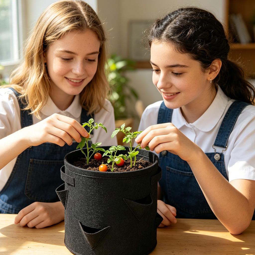 Filz Pflanzbeutel Runder Offener Topf Grow Bag mit Mehreren Taschen für Erdbeer Kartoffel Gemüse Blume Pflanzen Geeignet für Gartenarbeit im Freien und Innenbereich